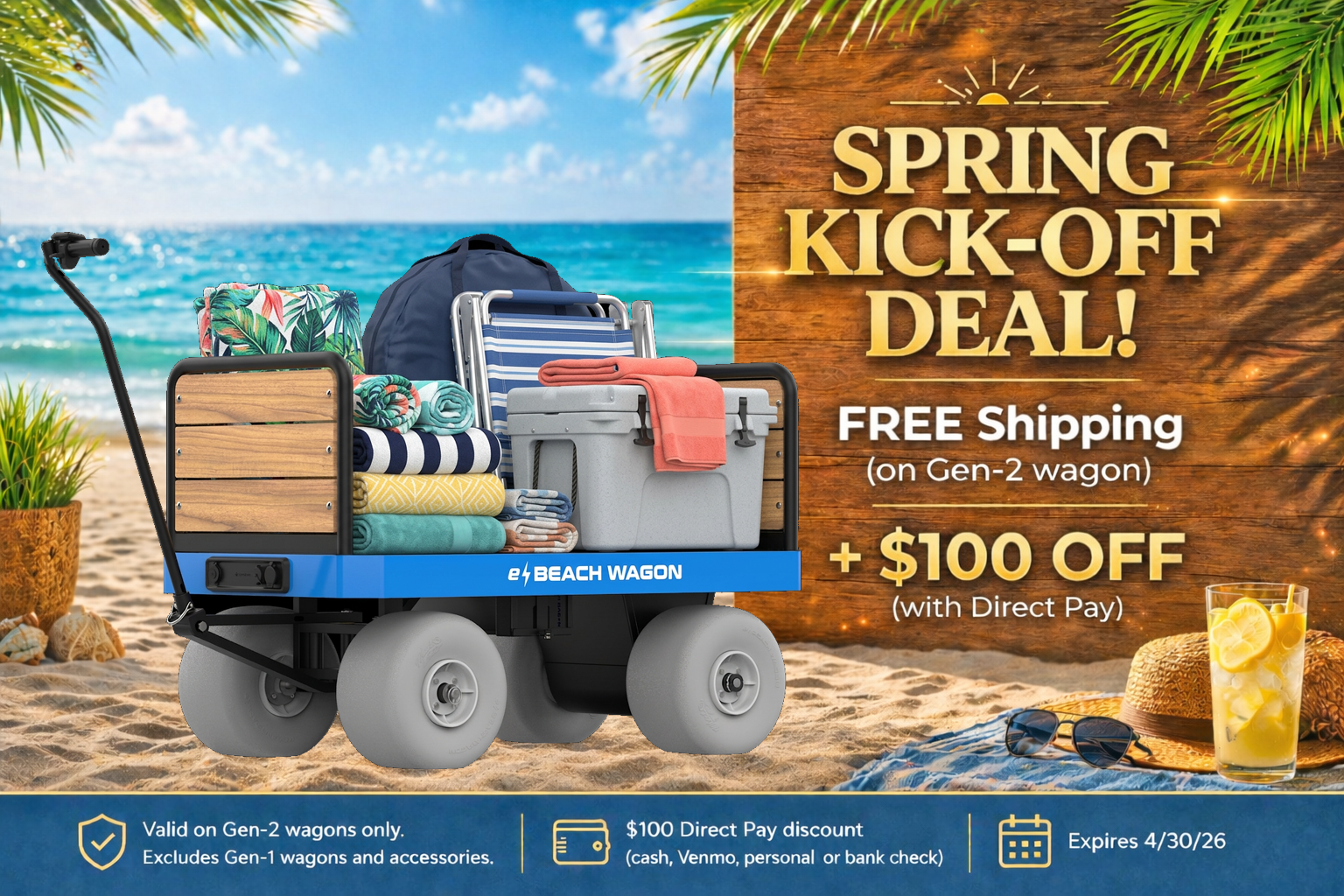 Woman standing by e-Beach Wagon in Avalon, New Jersey