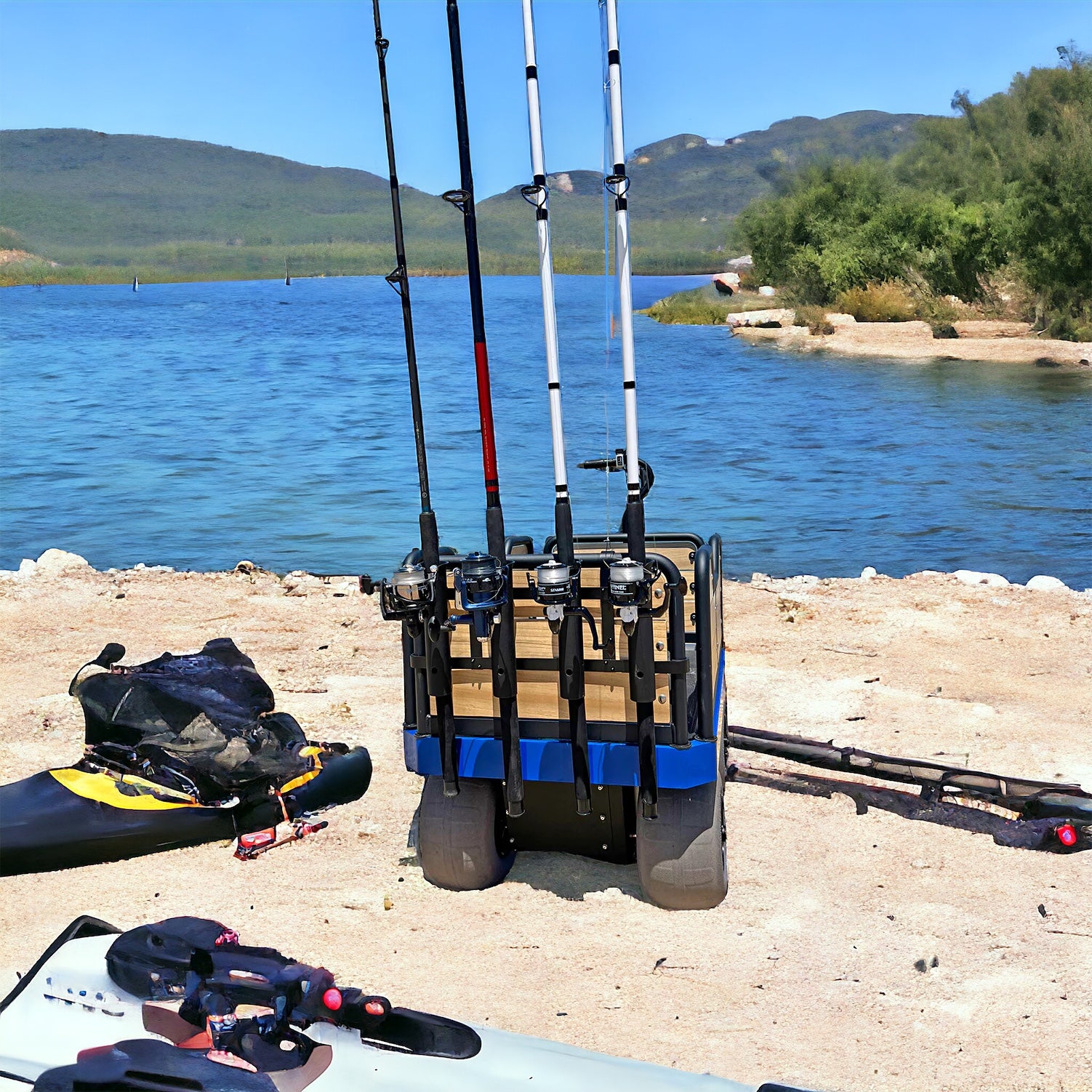 Electric Motorized Cart: Fishing Rod Rack Accessory Electric Motorized Cart: Fishing Rod Rack Accessory