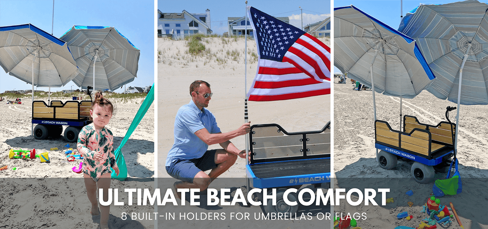 e-Beach Wagon built-in umbrella holder