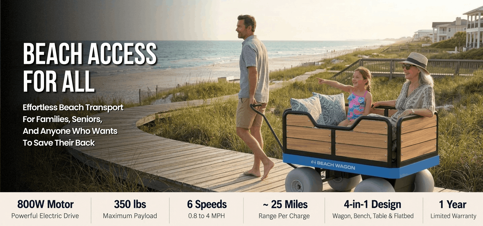 electric beach wagon built for families, seniors, retirees, mobility challenged consumers | e-Beach Wagon
