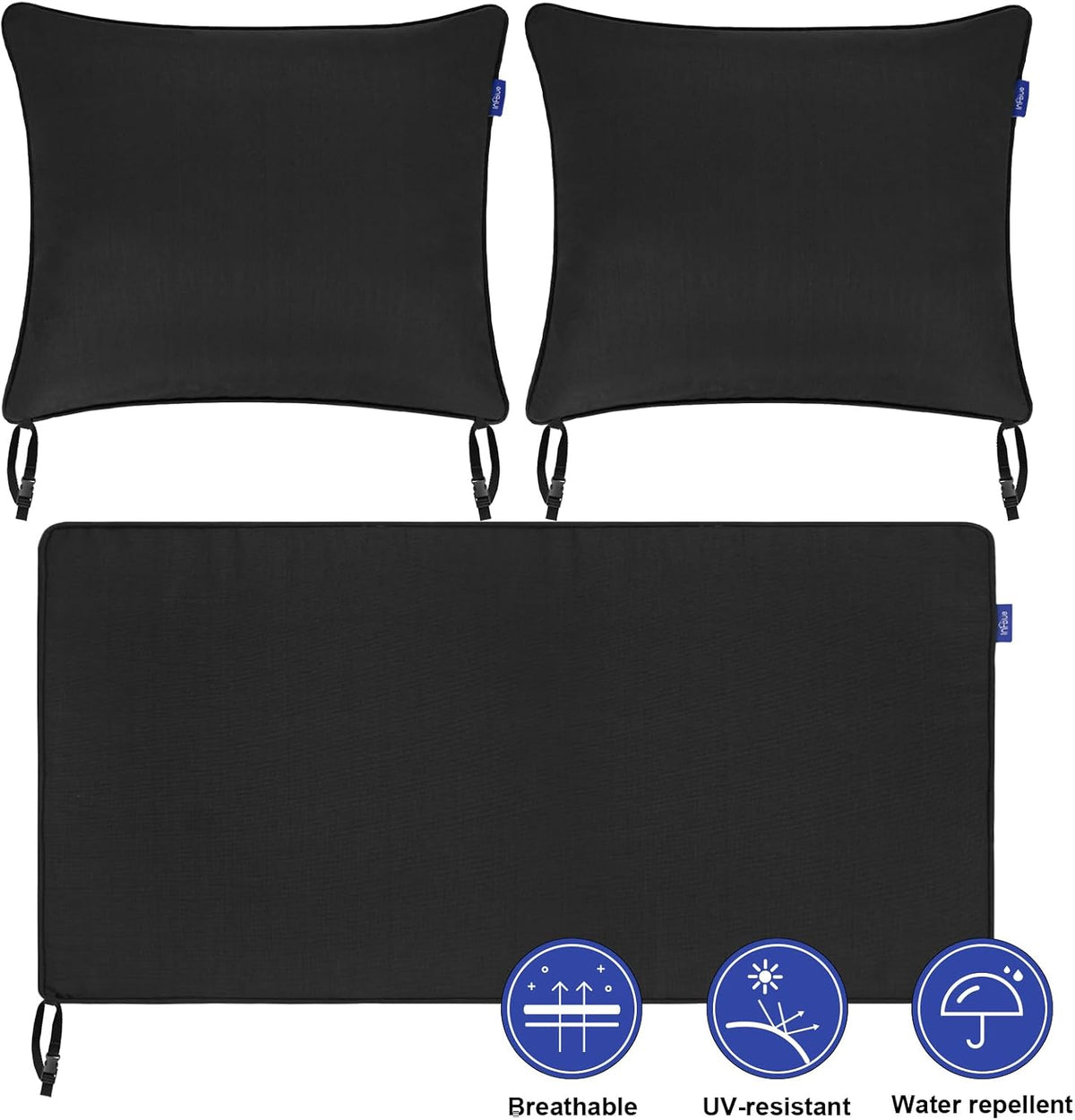 Fade-resistant outdoor cushion set available in multiple colors for the e-Beach Wagon bench accessory.