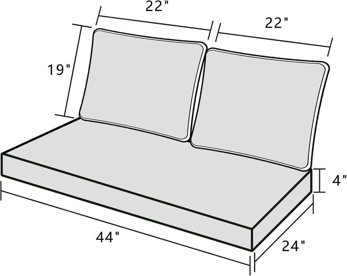 Dimensions of cushion set for an e-Beach Wagon in bench mode for comfortable beach seating.