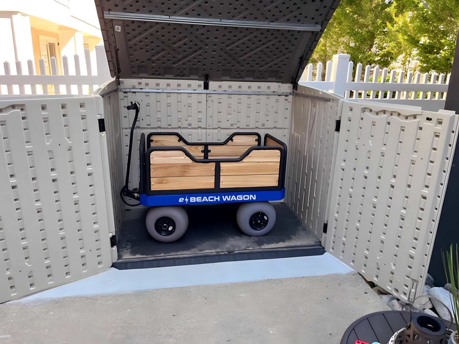 Outdoor Beach Storage of an e-Beach Wagon