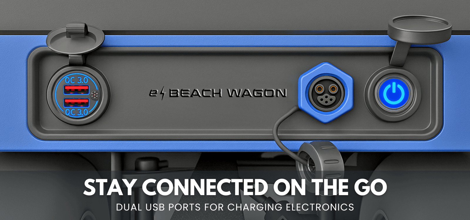 e-Beach Wagon is equipped with 2 USB outlets for charging electronics